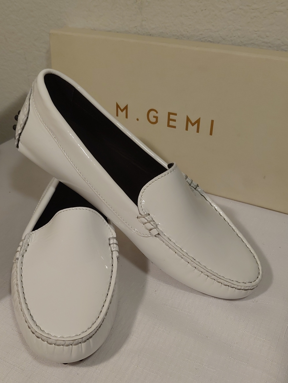 M. GEMI White Patent Leather Slip-On Loafers